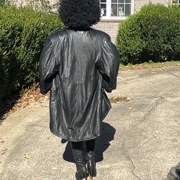 Rare Vtg 80’s Zebra trim Marc Buchanan Tannery West Black Leather Dramatic Coat - Picture 6 of 14